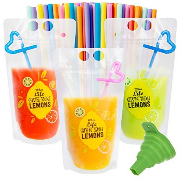 50 Pcs Drink Pouches for Adults, Frosted Translucent Reclosable