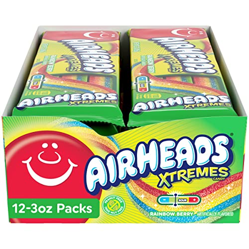 Airheads Xtremes Belts Sweetly Sour Candy, Rainbow Berry, Non Me