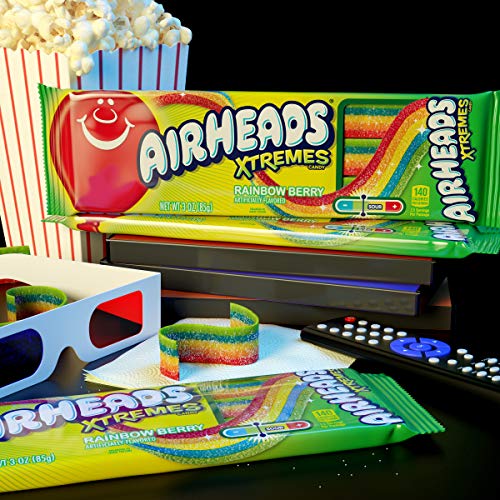 Airheads Xtremes Belts Sweetly Sour Candy, Rainbow Berry, Non Me