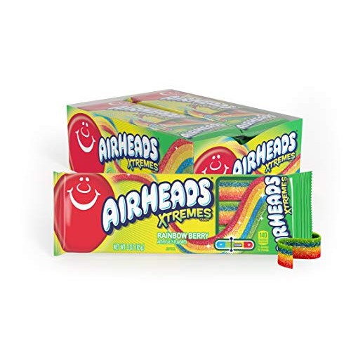 Airheads Xtremes Belts Sweetly Sour Candy, Rainbow Berry, Non Me