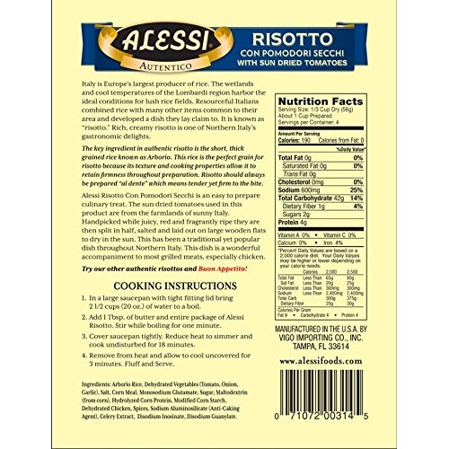 Alessi Sun Dried Tomato Risotto, 8 Ounce Pack Of 6