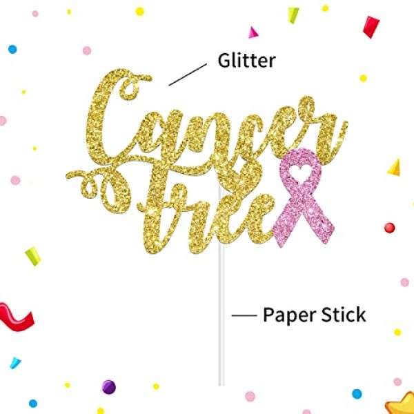 Alswig Cancer Free Cake Topper, Gold Glitter Breast Cancer ...