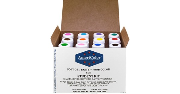 Americolor, Student Kit , 12 .75 Ounce Food Color Bottles, Soft Gel Paste