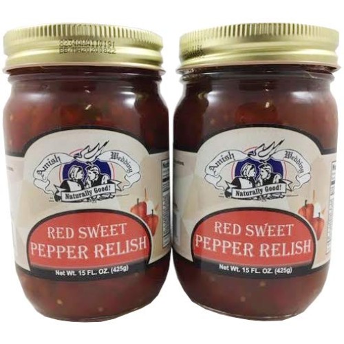 Amish Wedding Red Sweet Pepper Relish, 15 Ounce Glass Jar Pack