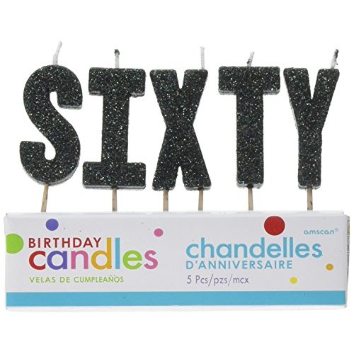 S-I-X-T-Y Black Glitter Birthday Candles | Party Supply