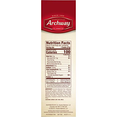 Archway Cookies, Molasses Classic Soft, 9.5 Ounce Pack Of 9