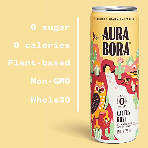 Aura Bora Herbal Sparkling Water Cactus Rose, 12 Oz Can Pack Of