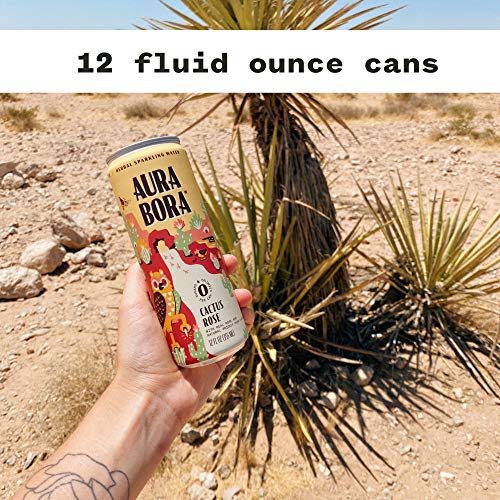 Aura Bora Herbal Sparkling Water Cactus Rose, 12 Oz Can Pack Of