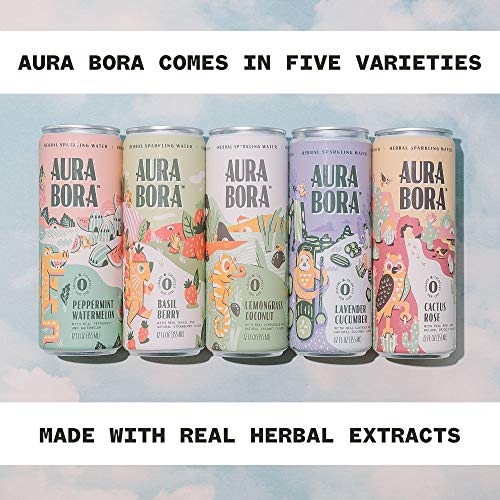 Aura Bora Herbal Sparkling Water Cactus Rose, 12 Oz Can Pack Of