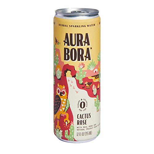 Aura Bora Herbal Sparkling Water Cactus Rose, 12 Oz Can Pack Of