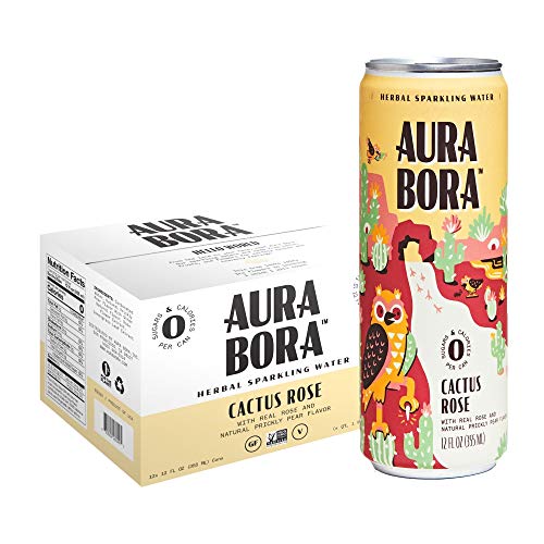 Aura Bora Herbal Sparkling Water Cactus Rose, 12 Oz Can Pack Of