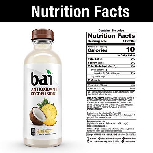 Bai Coconut Flavored Water, Puna Coconut Pineapple, Antioxidant