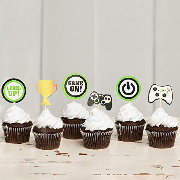 24 Pcs Video Game Cupcake Toppers, Food/Appetizer Picks for