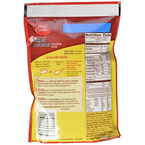 Betty Crocker Baking Mix, Sugar Cookie Mix, 6.25 Oz Pouch Pack