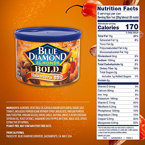 Blue Diamond Almonds, Bold Habanero Bbq, 6 Ounce