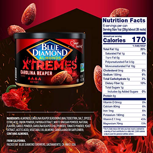 Blue Diamond Almonds Xtremes Carolina Reaper Flavored Almonds, 6