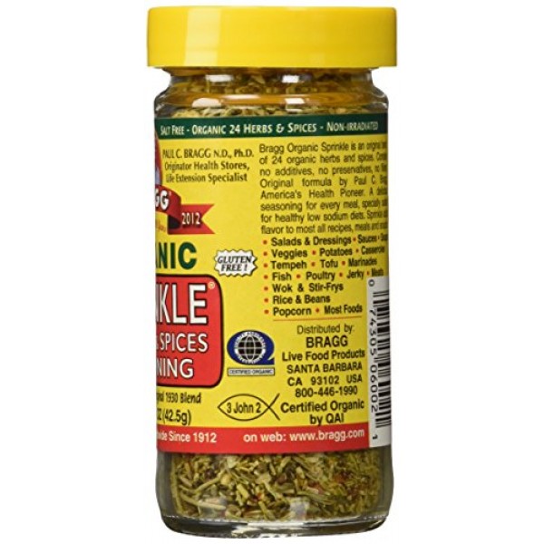 Bragg Sprinkle Herbs and Spices Seasoning, 1.5oz, 2 Pack