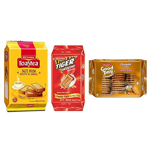 BRITANNIA Wheat Rusk, Tiger Glucose & Punjabi Cookies Variety Pa...