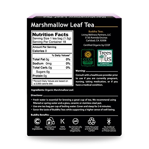 Organic Marshmallow Leaf Tea, 18 Bleach-Free Tea Bags – Caffeine