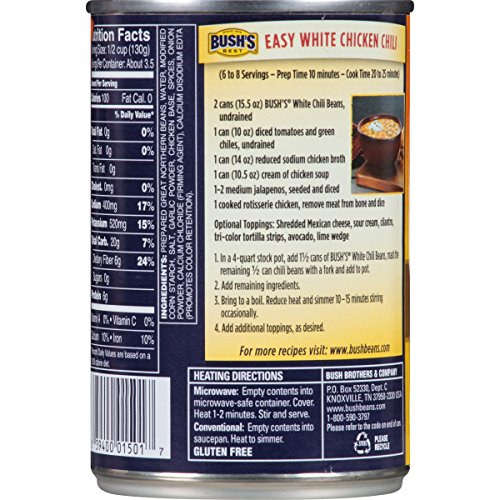 Bushs Best Canned White Chili Beans Pack Of 12, Source Of Pla