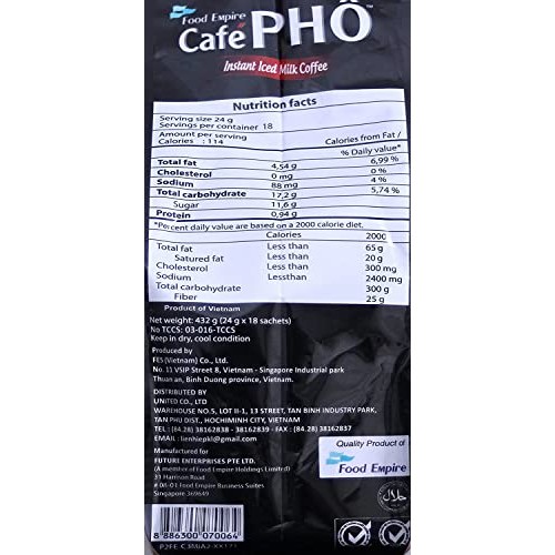 Cafe Pho Vietnamese 3in1 Instant Coffee Mix, Iced Milk Coffee, C...