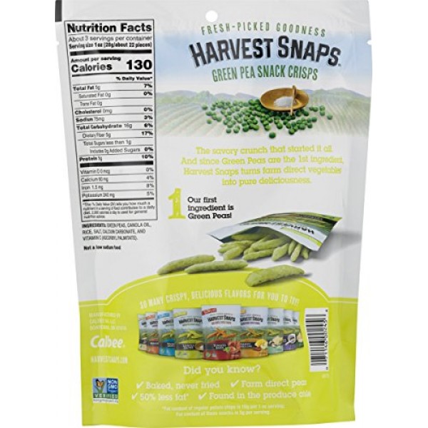 Harvest Snaps Green Pea Snack Crisps, Lightly Salted, 3.3-Ounce ...