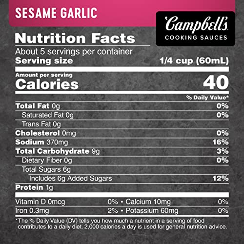 Campbells Cooking Sauces, Sesame Garlic, 11 Oz Pouch