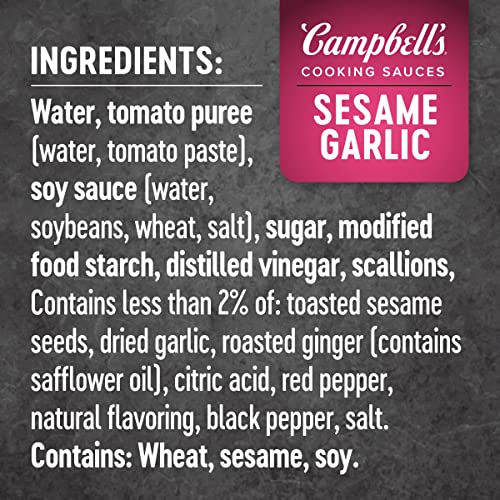 Campbells Cooking Sauces, Sesame Garlic, 11 Oz Pouch