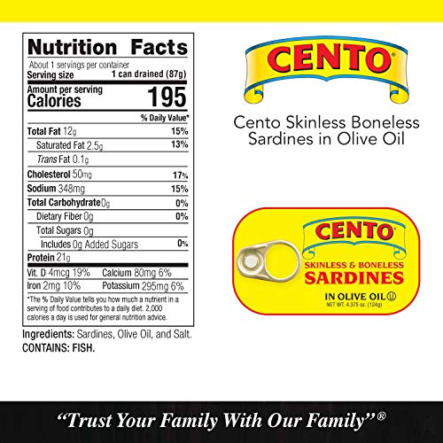 Cento Skinless &Amp; Boneless Sardines, 4.375 Ounce Tins Pack Of 25