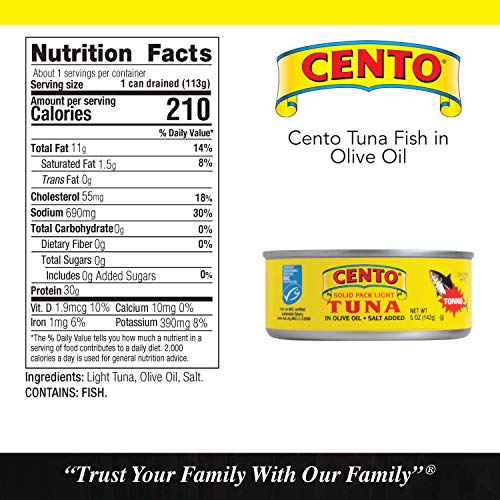 Cento Solid Packed Tuna In Olive Oil, 5-Ounce Cans Pack Of 24