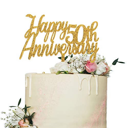Happy 50th Anniversary Cake Topper,Gold Glitter Cheers to ...