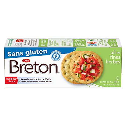 Dare Breton Cracker Gluten Free Herb Garlic, Herb and Garlic, 4....