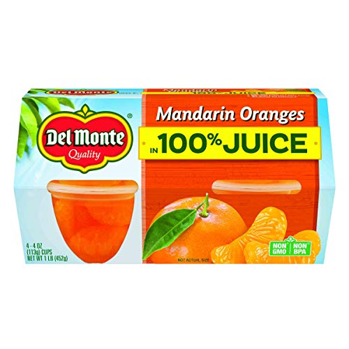 Del Monte, Mandarin Oranges In Juice, 4 Count Of 4 Oz Cups 16 Oz