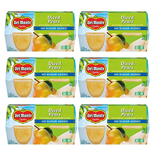 Del Monte Fruit Cups, Diced Pears In Water, No Sugar Added, 4 Cu