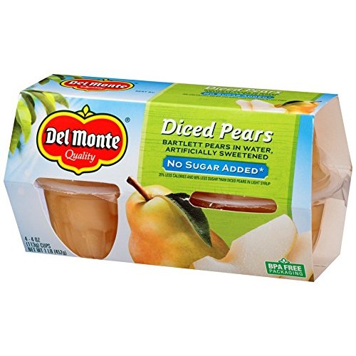 Del Monte No Sugar Added Diced Pears Cup, 16 Oz