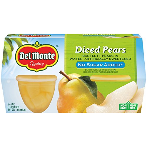 Del Monte No Sugar Added Diced Pears Cup, 16 Oz