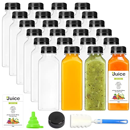 DEPEPE 24 Pack 12oz Plastic Juice Bottles with Caps, Empty Clear...