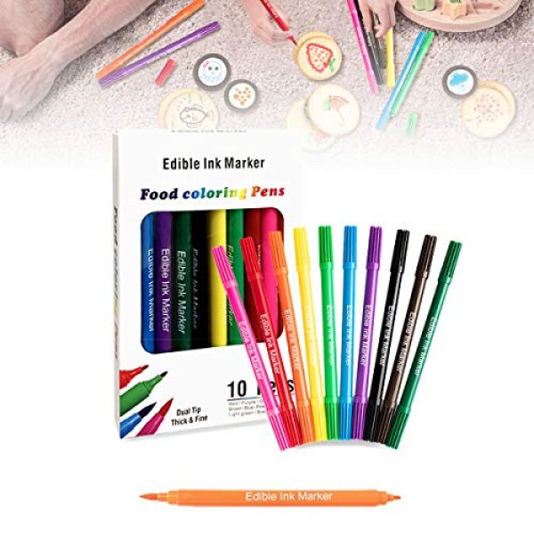 Edible Markers for Cookies Food Coloring Pens 10Pcs, Fine
