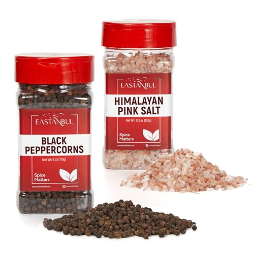 Eastanbul Whole Black Peppercorns 6oz + Pink Himalayan Salt 12.3...