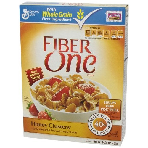 General Mills Fiber One Cereal, Honey Clusters, 14.25 Oz