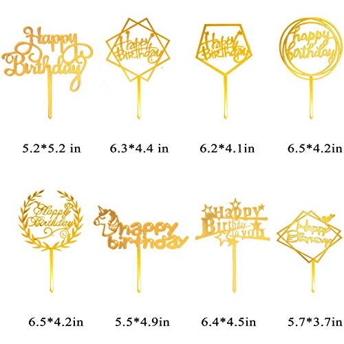 8 Pcs Acrylic Glitter Gold Cake Topper Acrylic Cake Toppers Happ