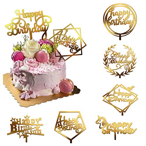 8 Pcs Acrylic Glitter Gold Cake Topper Acrylic Cake Toppers Happ