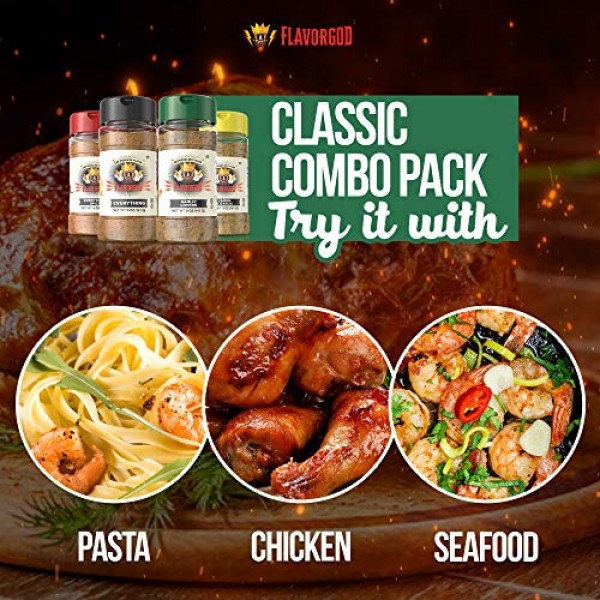 Flavor God Classic Seasoning Combo Pack - 4 Spices For Cooking Chicken,  Beef, Seafood & Eggs
