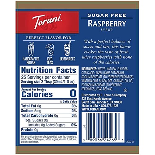 Torani Sugar Free Raspberry Syrup for Coffee 25.4 Ounces Syrups ...