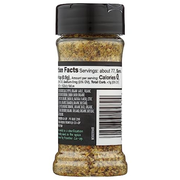 Frontier Organic Seasoning Blend, Salt-Free, Lemon Pepper - 2.5 oz