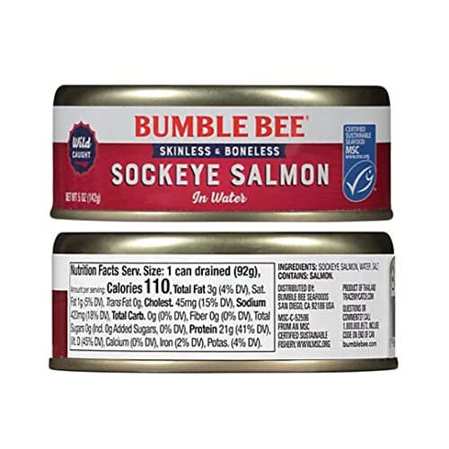 Bumble Bee Sockeye Salmon In Water | 4 or 6 Pack | Wild Caught |...