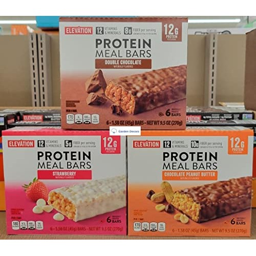 Elevation Protein Meal Bars Double Chocolate, Strawberry, Chocol...