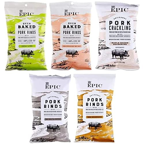 Epic Artisanal Oven Baked Pork Rinds, Variety Pack, Chili Lime, ...