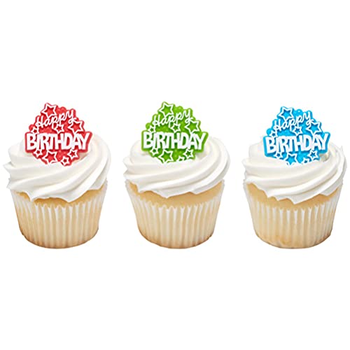 Happy Birthday Stars Cupcake Rings - 24 Pc