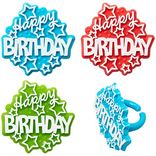 Happy Birthday Stars Cupcake Rings - 24 Pc